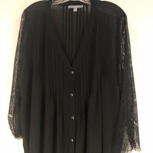 Black button down blouse with lace sleeves